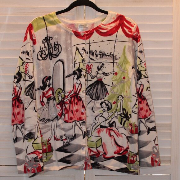 CJ Banks button up cardigan Girls decorating for Christmas 1X - Picture 2 of 9
